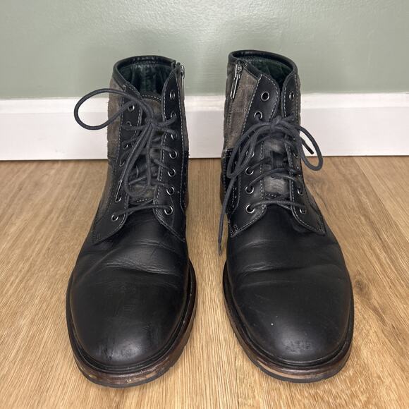 Johnson & Murphy Men’s 8.5 Boot Leather Black Lace Up Zip Quilted Suede Ankle - Picture 2 of 9